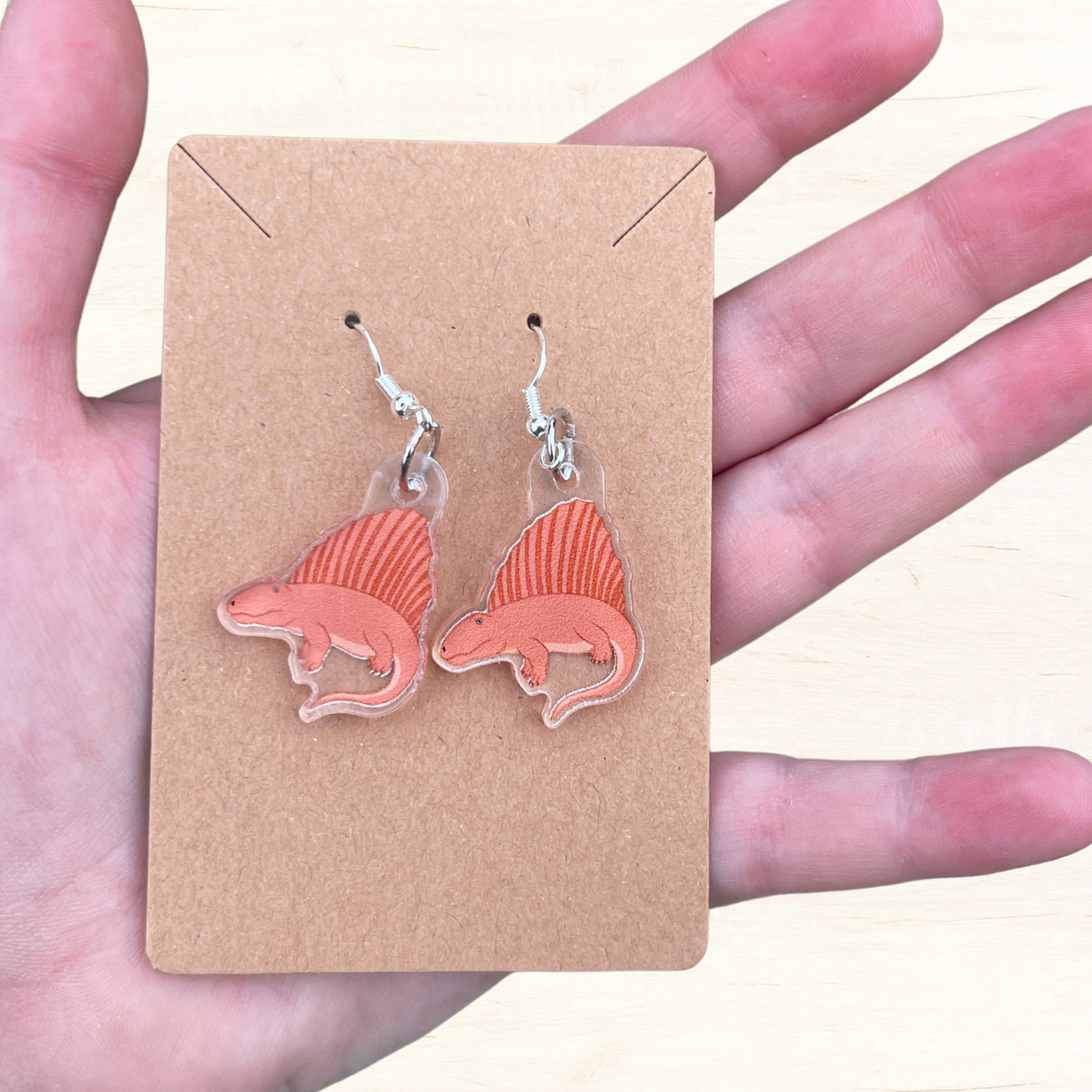 Red Dimetrodon Acrylic Earrings